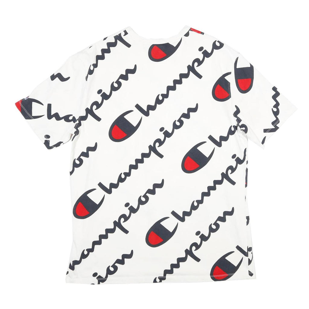 CHAMPION Mens White Black & Red Logo Graphic T-Shirt XL Short Sleeve Crew Neck
