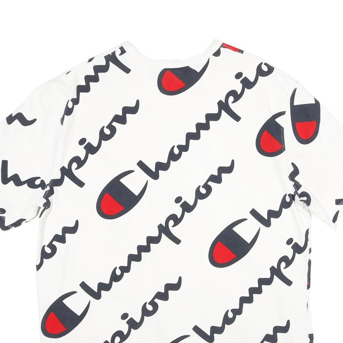 CHAMPION Mens White Black & Red Logo Graphic T-Shirt XL Short Sleeve Crew Neck