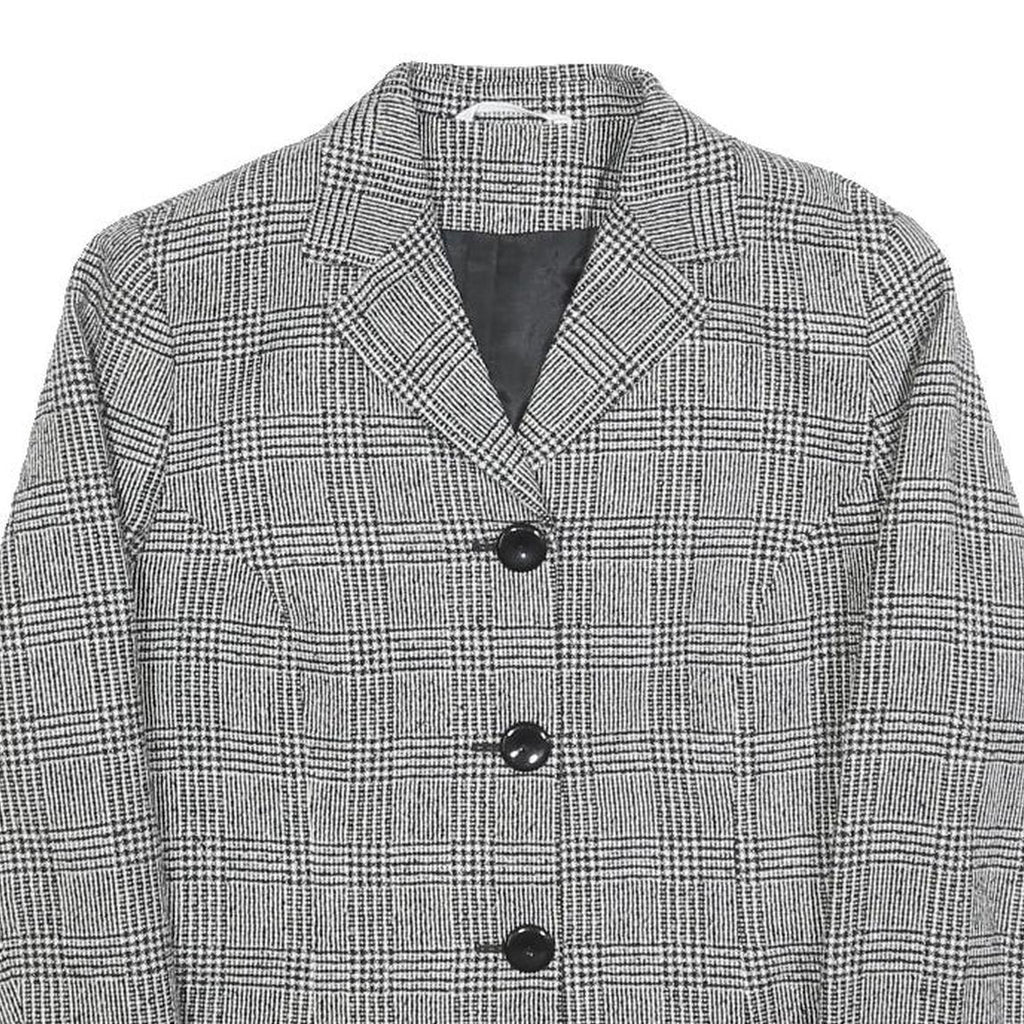 LUCIA Womens Black & White Check Button Jacket M Woven Classic Tailored Casual