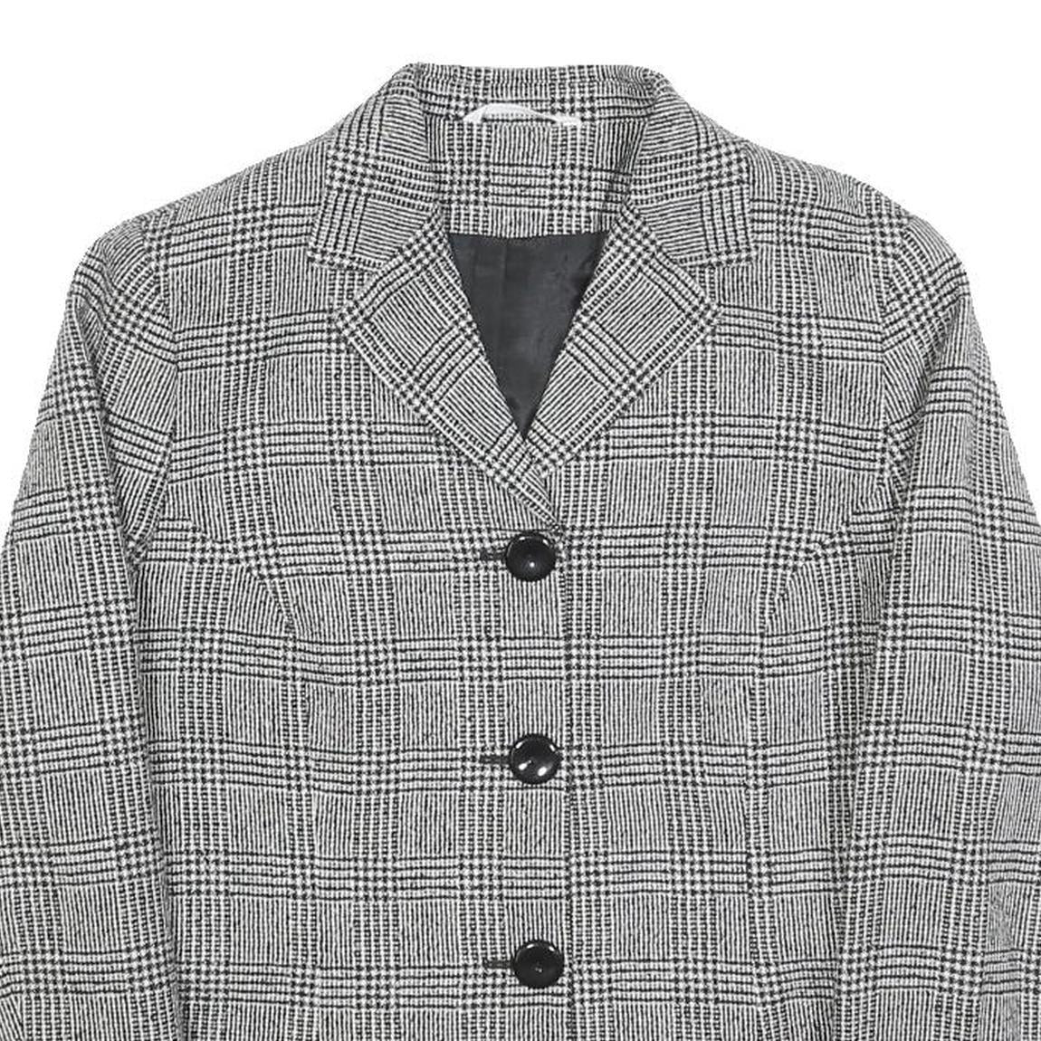 LUCIA Womens Black & White Check Button Jacket M Woven Classic Tailored Casual
