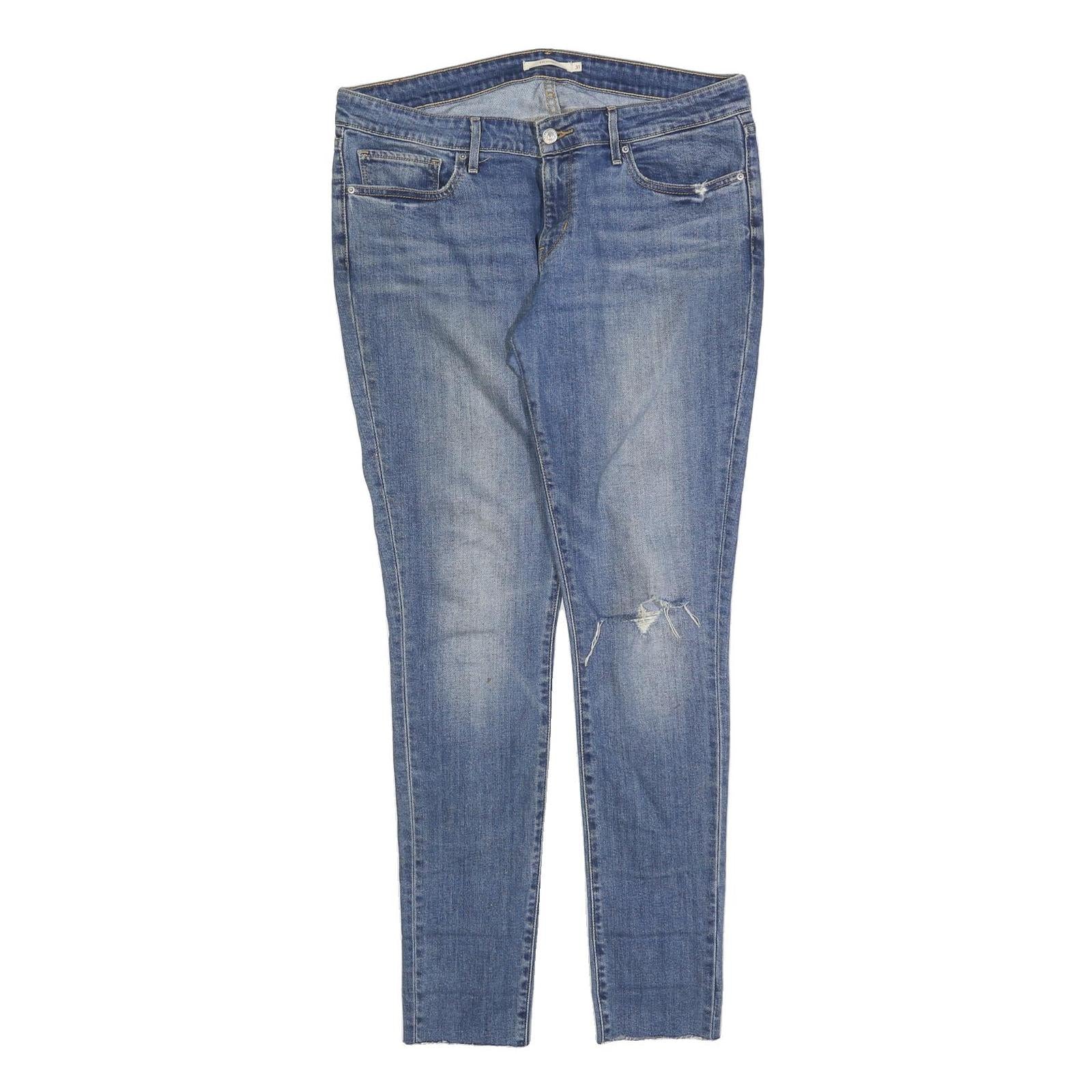 LEVI'S Womens Slim Blue Denim Slim 711 Jeans Cotton Blend W35 L34 Distressed