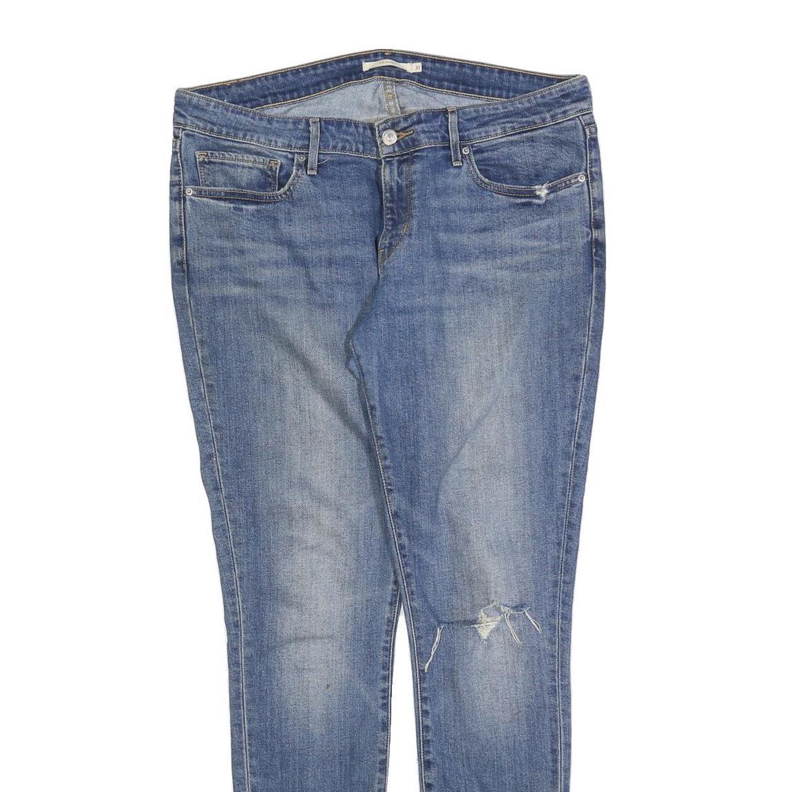 LEVI'S Womens Slim Blue Denim Slim 711 Jeans Cotton Blend W35 L34 Distressed