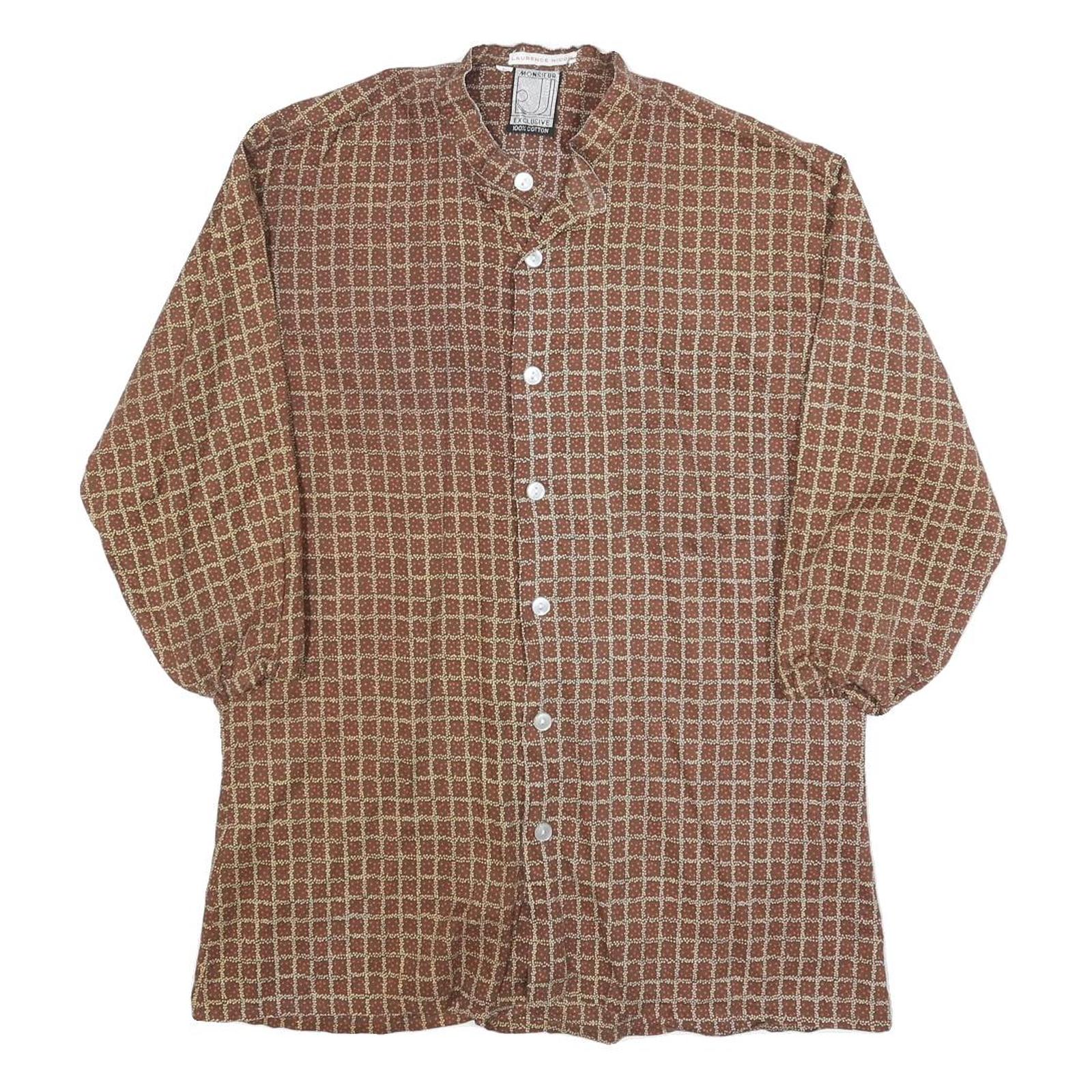 MONSIEUR EXCLUSIVE Mens Brown & Beige Check Shirt Long Sleeve Button Neck M