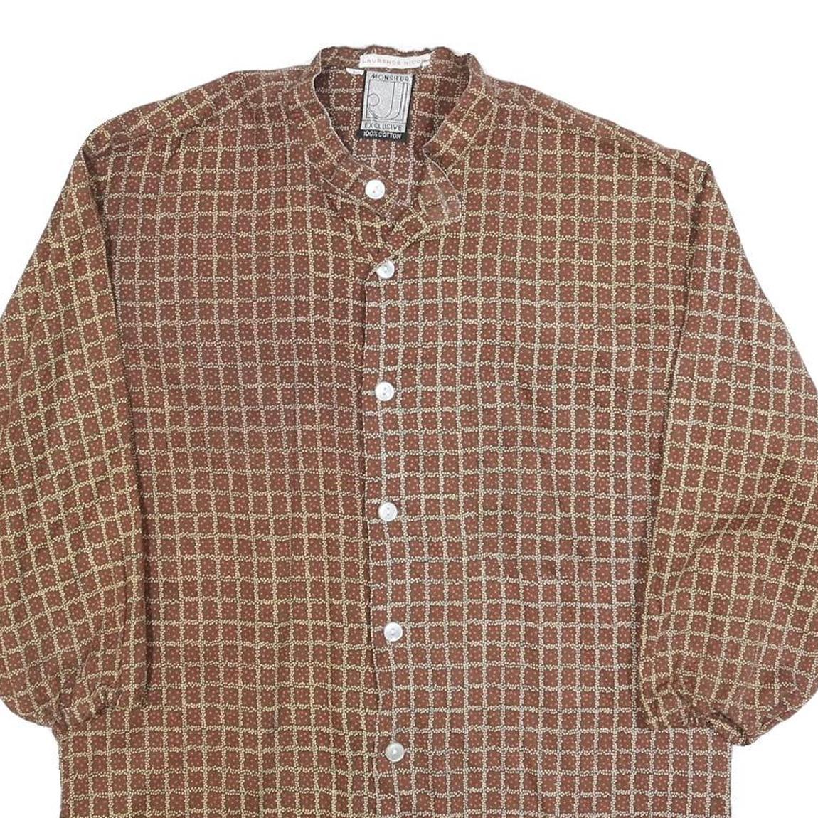 MONSIEUR EXCLUSIVE Mens Brown & Beige Check Shirt Long Sleeve Button Neck M