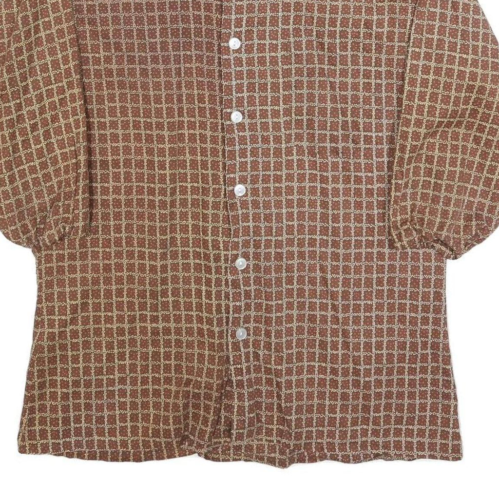 MONSIEUR EXCLUSIVE Mens Brown & Beige Check Shirt Long Sleeve Button Neck M