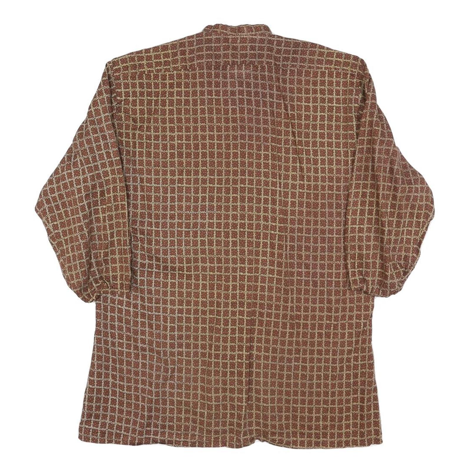 MONSIEUR EXCLUSIVE Mens Brown & Beige Check Shirt Long Sleeve Button Neck M