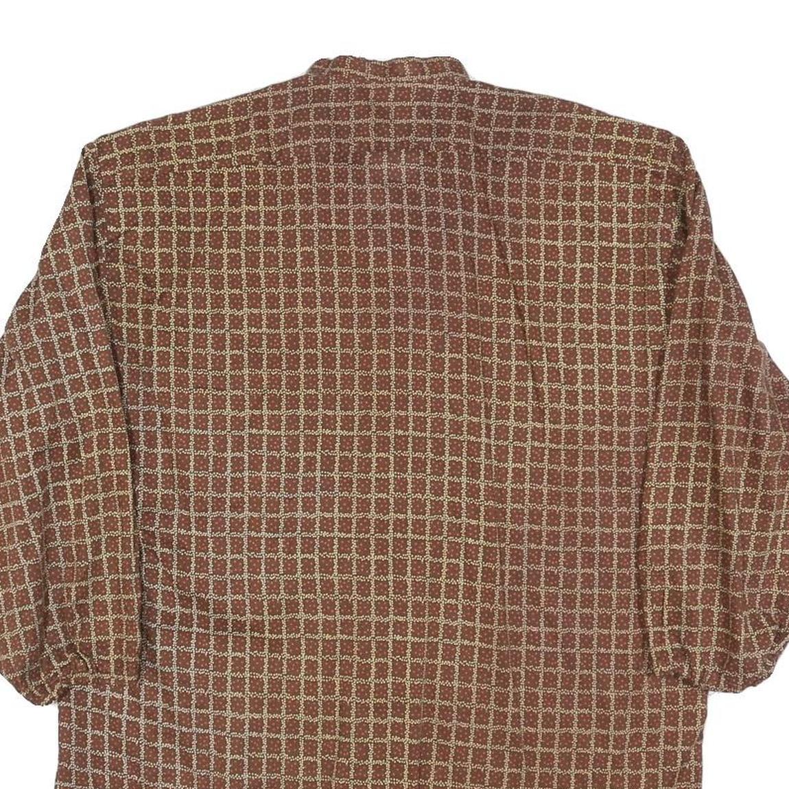MONSIEUR EXCLUSIVE Mens Brown & Beige Check Shirt Long Sleeve Button Neck M