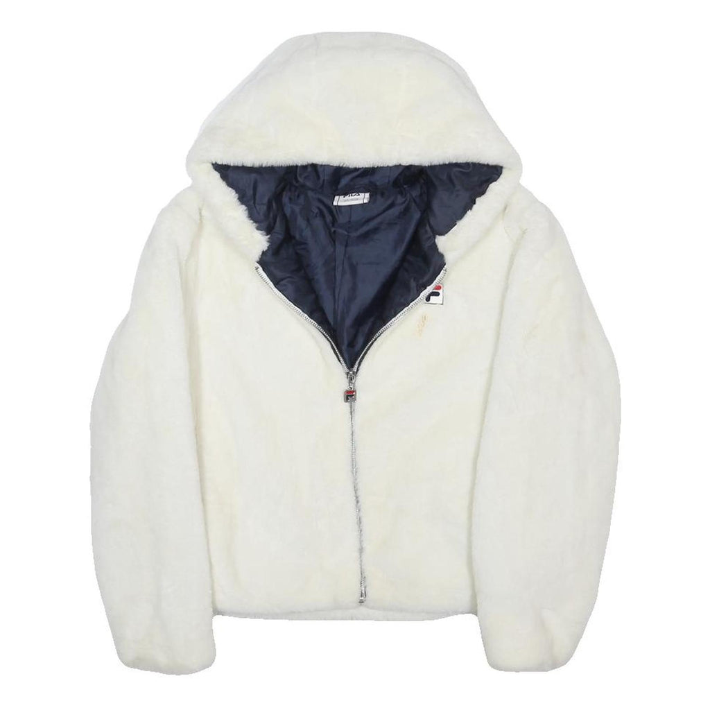 FILA Girls White Hooded Zip Up Jacket 11-12Y Polyester Blend Casual Outerwear