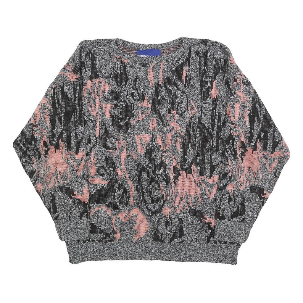 IMPROMPTU Womens Grey & Pink Patterned Jumper Crew Neck Basic Knit M Casual