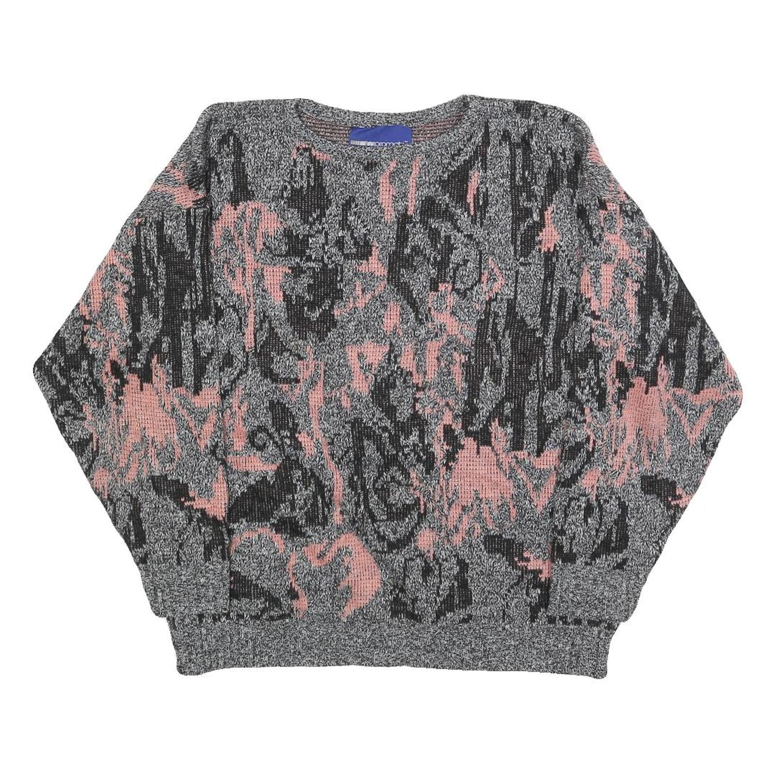 IMPROMPTU Womens Grey & Pink Patterned Jumper Crew Neck Basic Knit M Casual