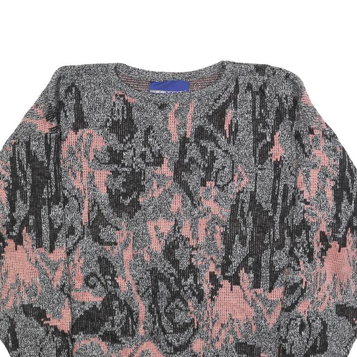 IMPROMPTU Womens Grey & Pink Patterned Jumper Crew Neck Basic Knit M Casual