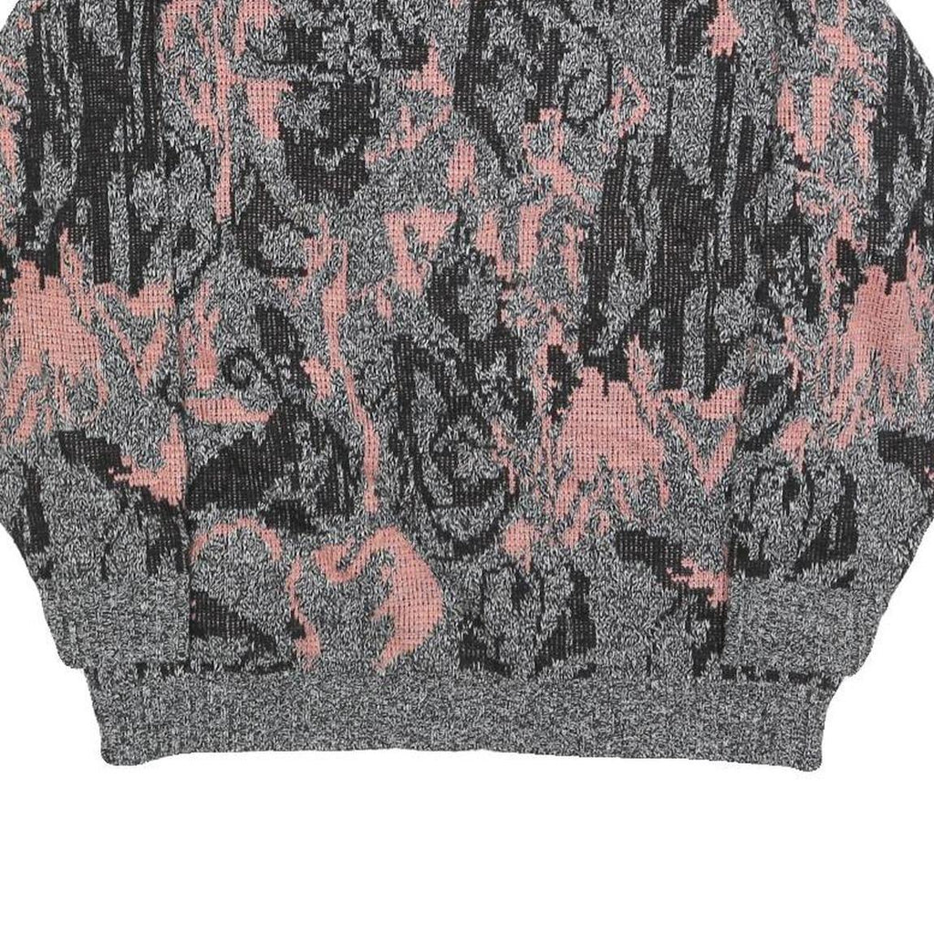 IMPROMPTU Womens Grey & Pink Patterned Jumper Crew Neck Basic Knit M Casual