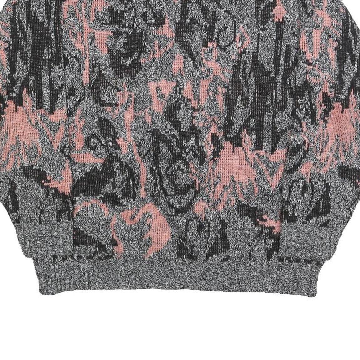 IMPROMPTU Womens Grey & Pink Patterned Jumper Crew Neck Basic Knit M Casual