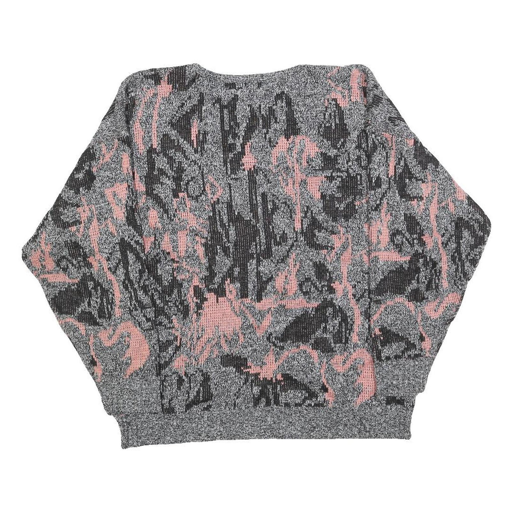 IMPROMPTU Womens Grey & Pink Patterned Jumper Crew Neck Basic Knit M Casual