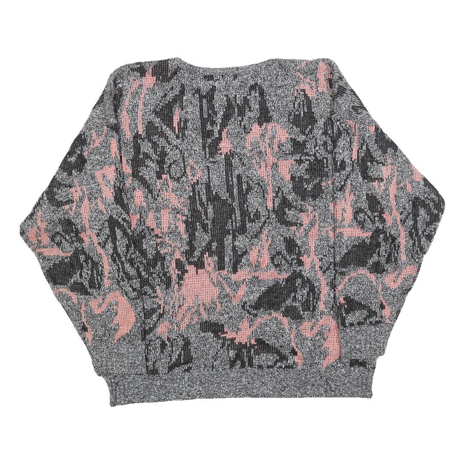 IMPROMPTU Womens Grey & Pink Patterned Jumper Crew Neck Basic Knit M Casual