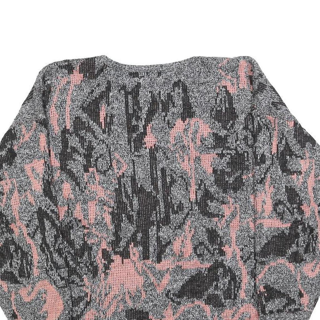 IMPROMPTU Womens Grey & Pink Patterned Jumper Crew Neck Basic Knit M Casual