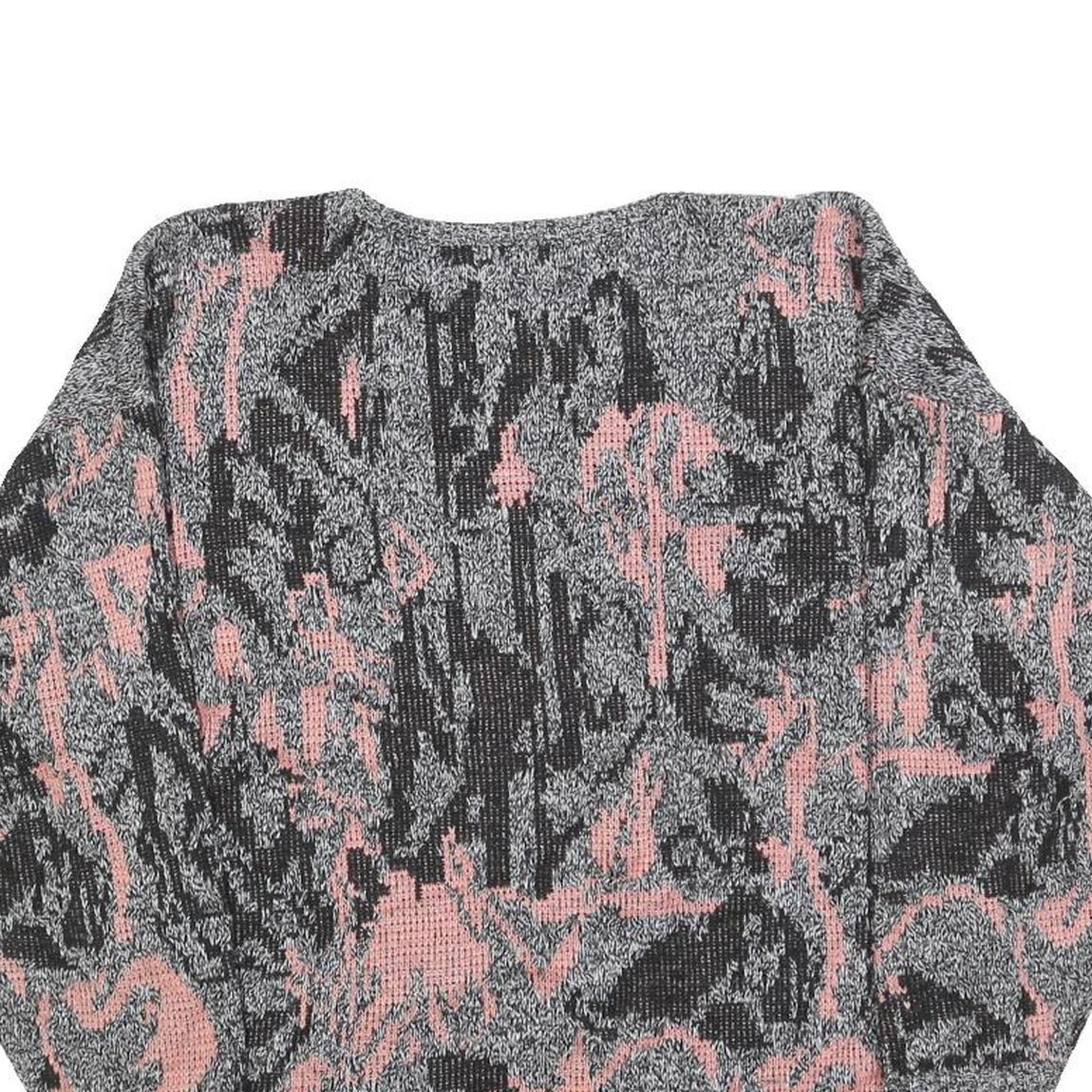 IMPROMPTU Womens Grey & Pink Patterned Jumper Crew Neck Basic Knit M Casual