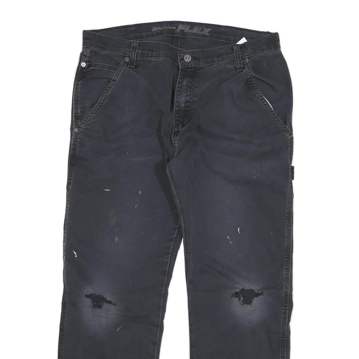 DICKIES Mens Cotton Blend Black Regular Straight Trousers W34 L27 Workwear Zip