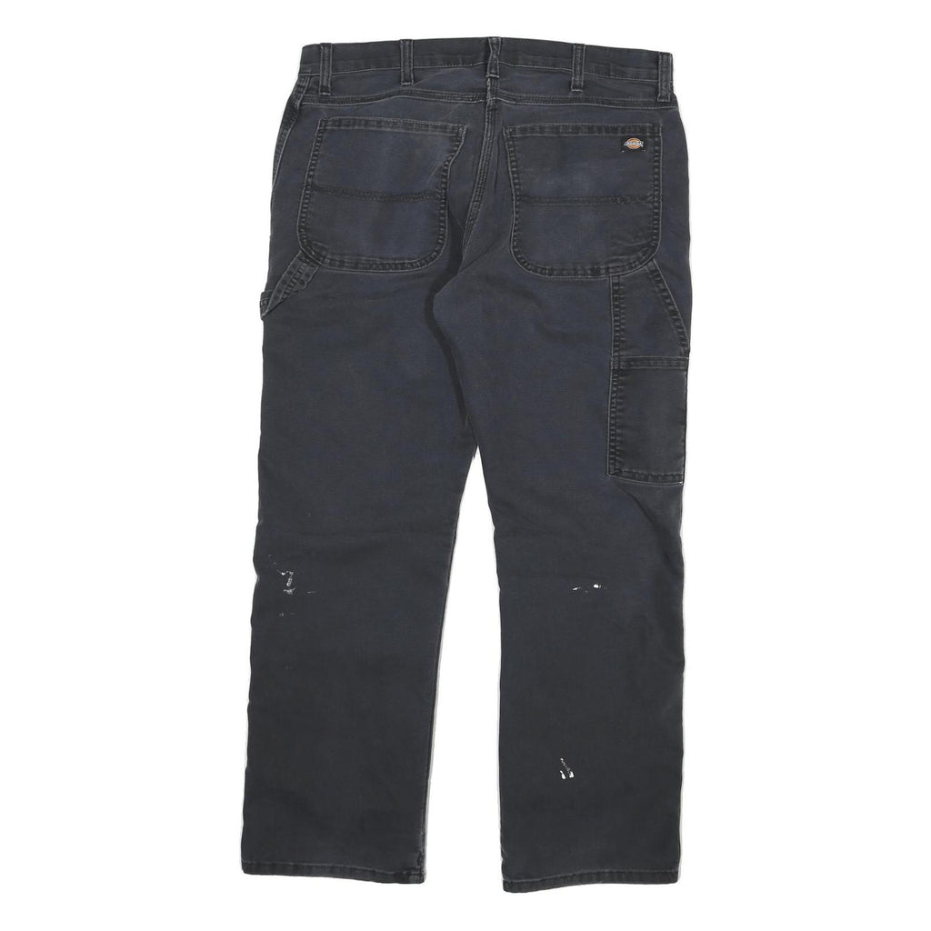 DICKIES Mens Cotton Blend Black Regular Straight Trousers W34 L27 Workwear Zip