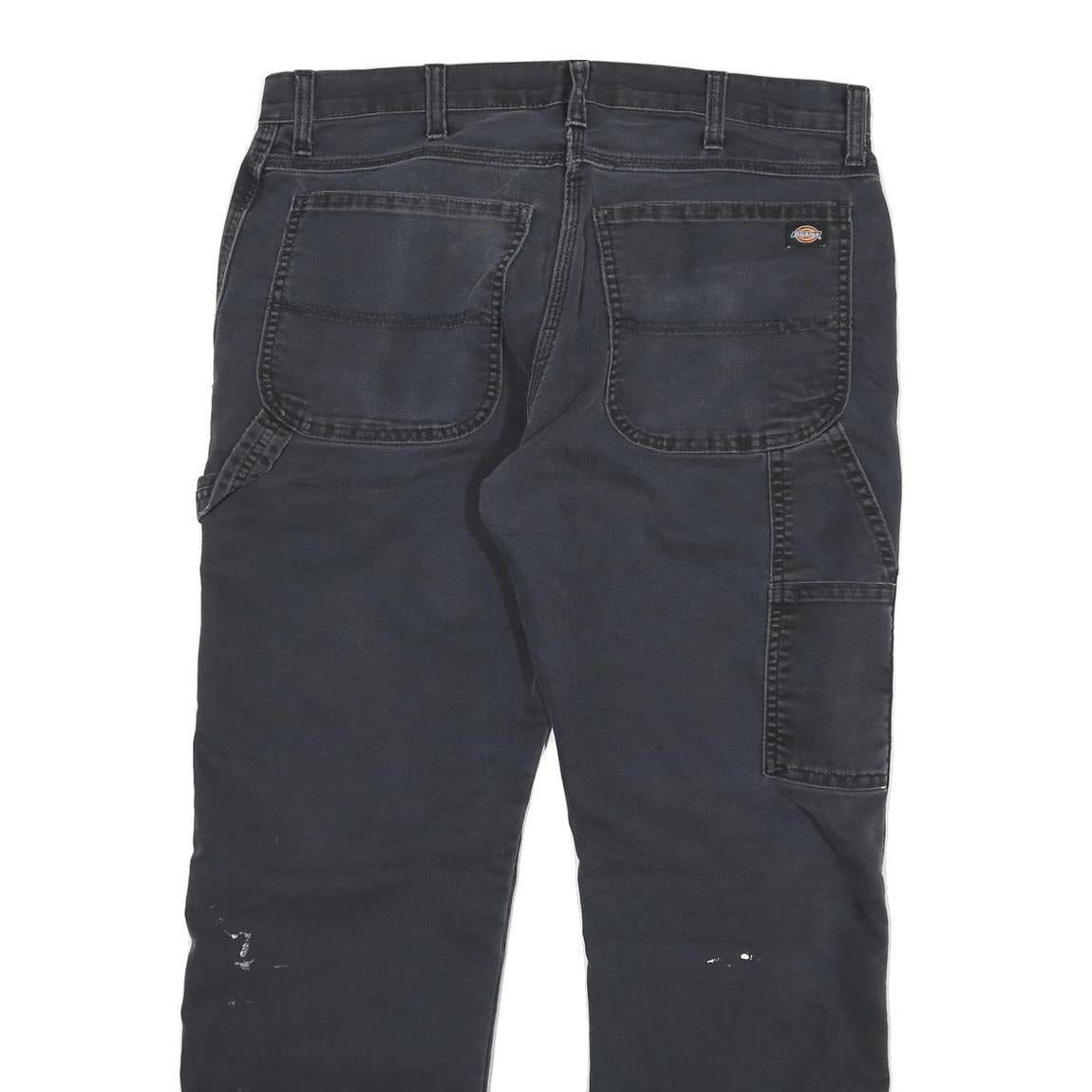 DICKIES Mens Cotton Blend Black Regular Straight Trousers W34 L27 Workwear Zip