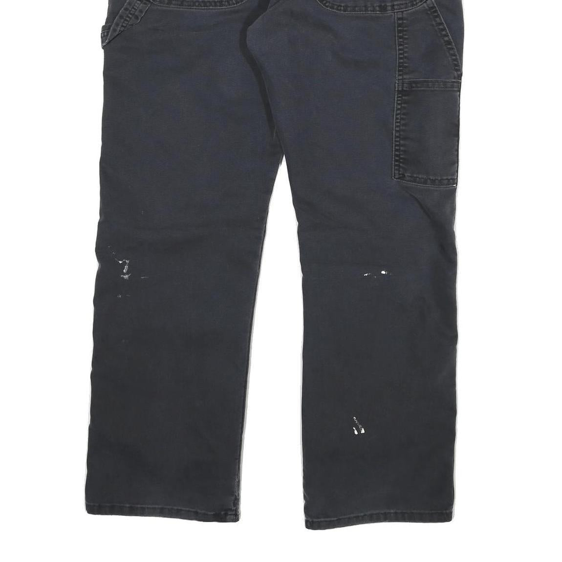 DICKIES Mens Cotton Blend Black Regular Straight Trousers W34 L27 Workwear Zip