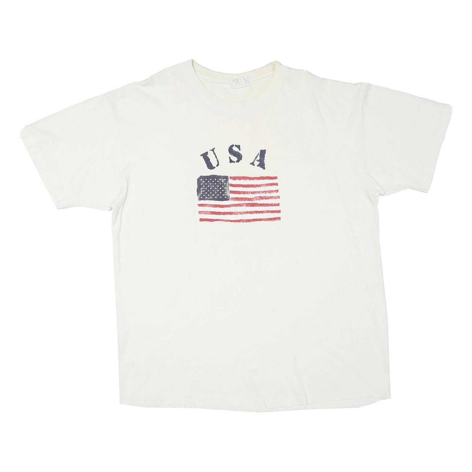 PRO SPORT Mens White USA Flag Graphic T-Shirt L Short Sleeve Crew Neck Cotton