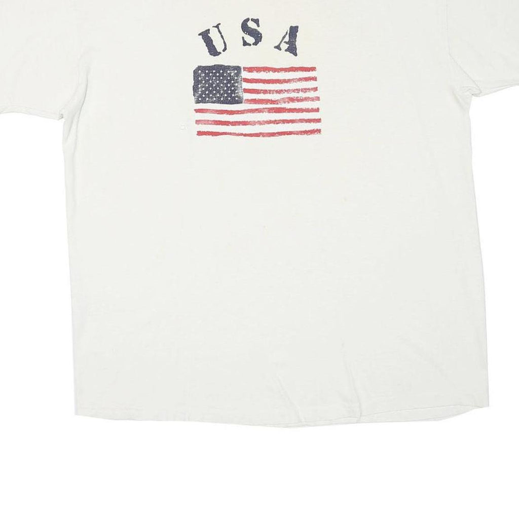 PRO SPORT Mens White USA Flag Graphic T-Shirt L Short Sleeve Crew Neck Cotton