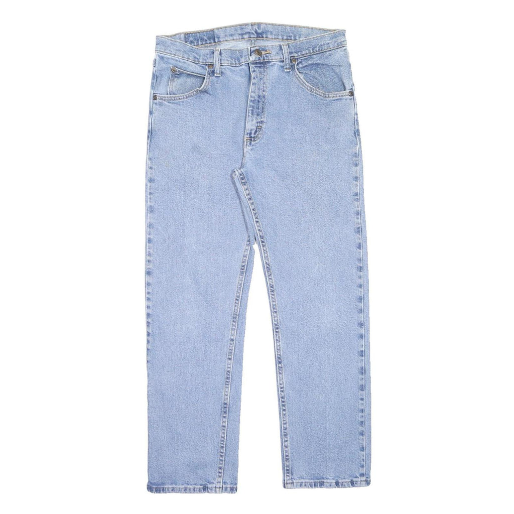 WRANGLER Mens Jeans Blue Regular Straight Denim Light W33 L30 Cotton Blend Zip