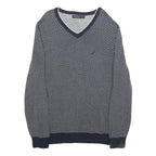 NAUTICA Mens Navy & White Patterned Cotton Jumper V Neck Basic Knit L