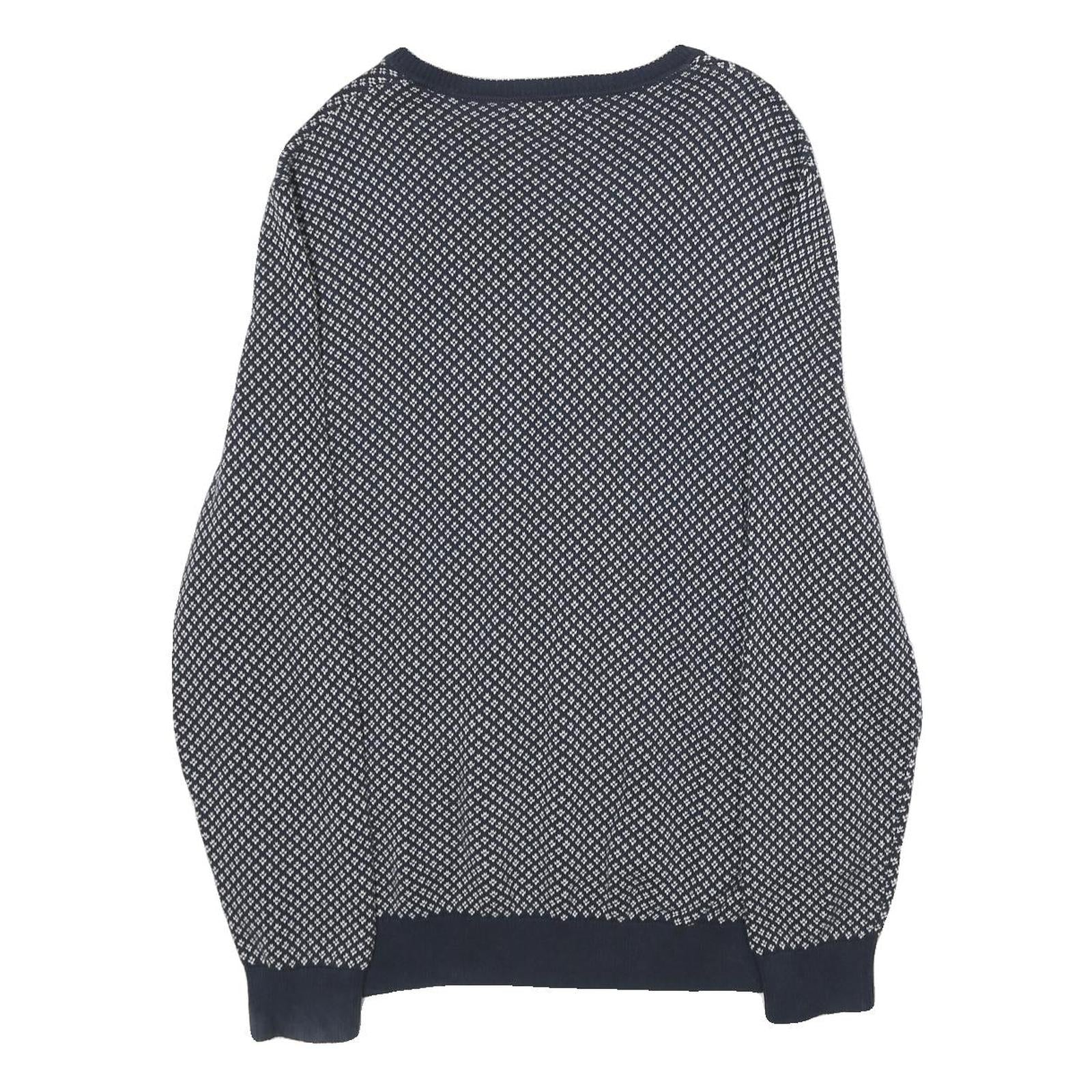 NAUTICA Mens Navy & White Patterned Cotton Jumper V Neck Basic Knit L