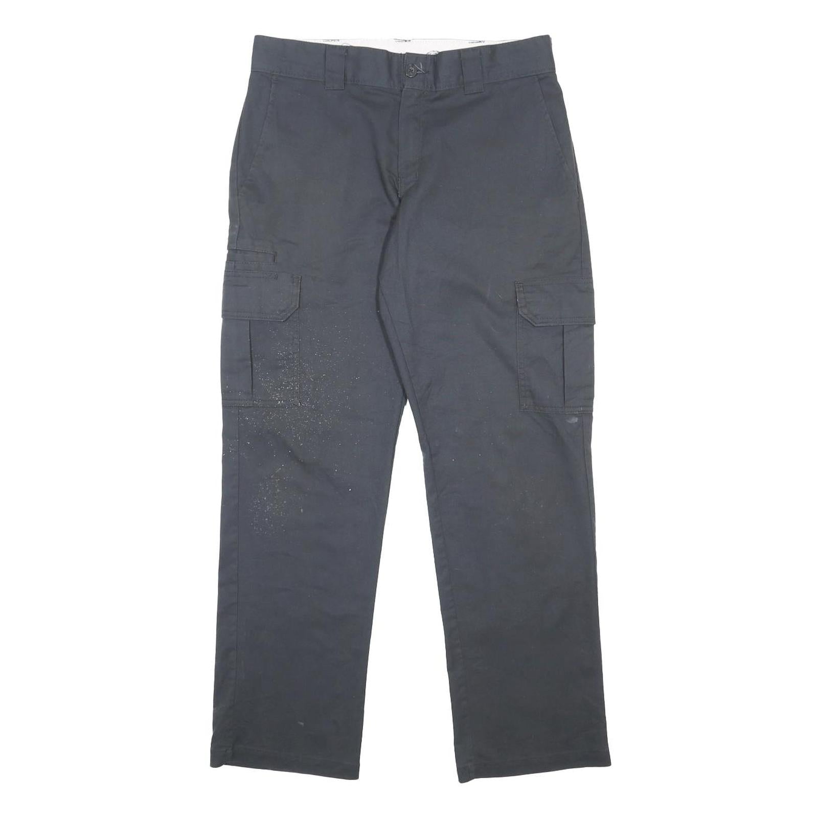 DICKIES Mens Regular Fit Black Cargo Trousers W32 L32 Workwear Zip Closure
