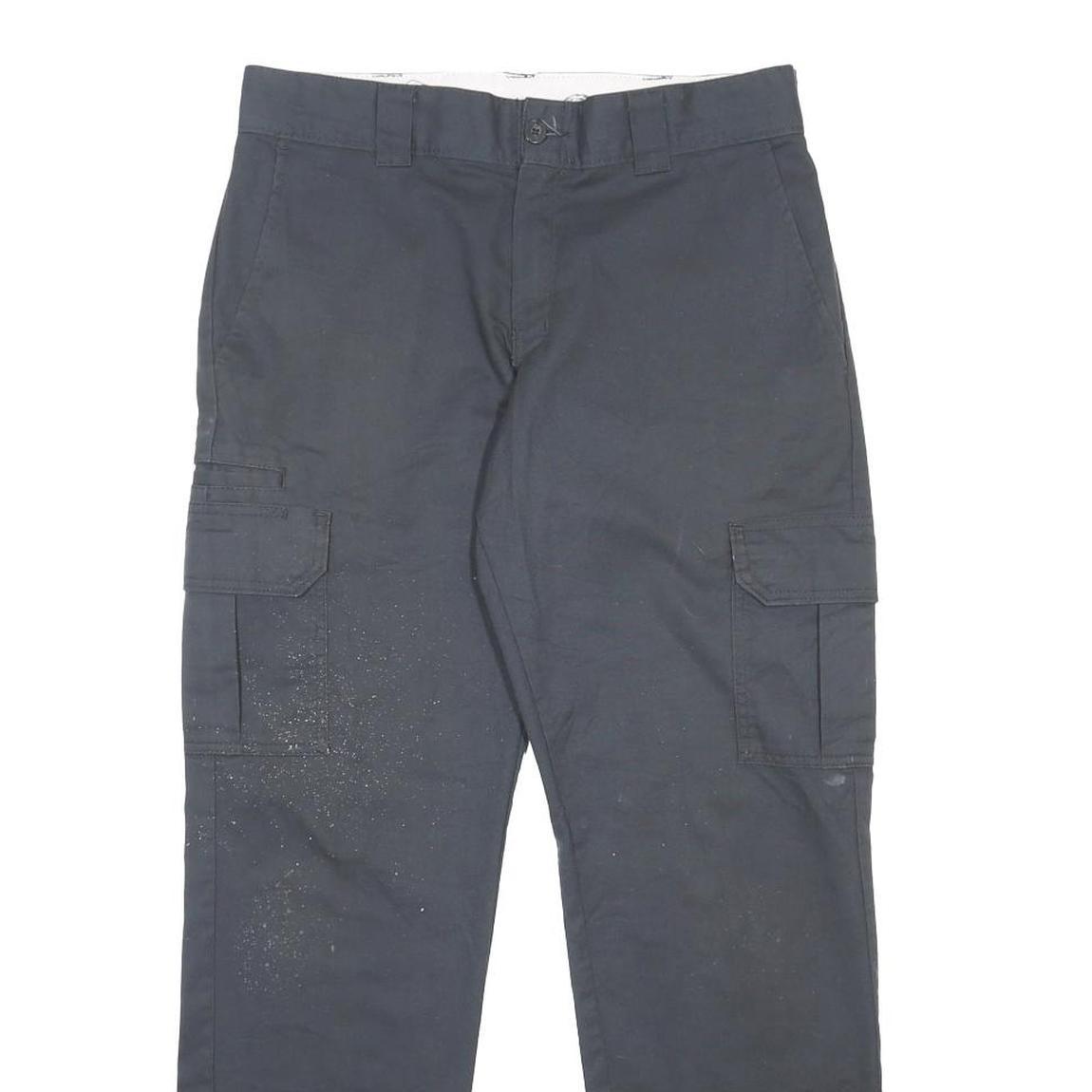 DICKIES Mens Regular Fit Black Cargo Trousers W32 L32 Workwear Zip Closure