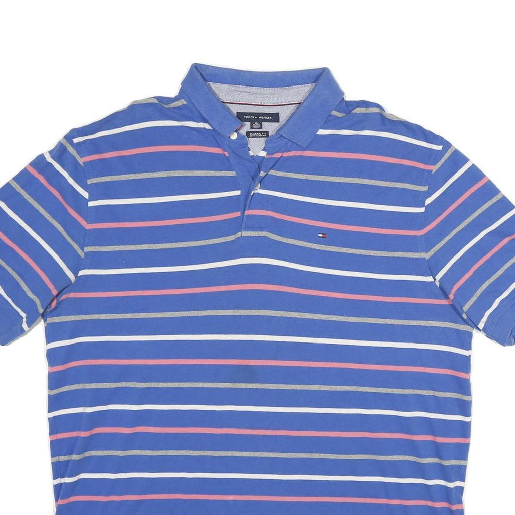 TOMMY HILFIGER Mens Blue & Pink Striped Short Sleeve Polo Shirt XL Classic Fit