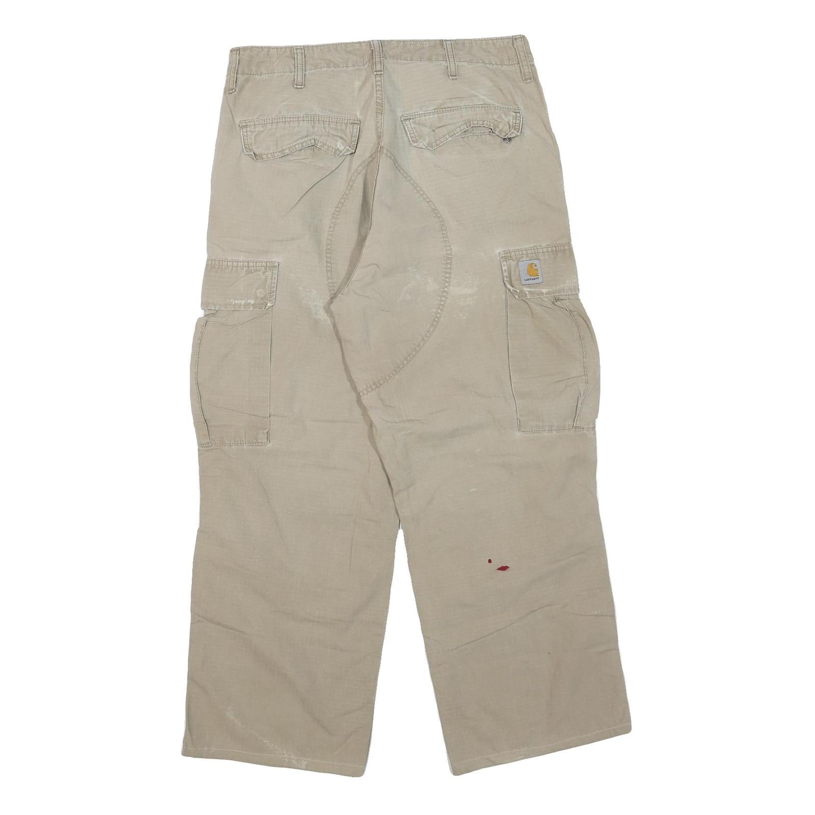 CARHARTT Mens Cotton Blend Beige Regular Cargo Trousers W32 L27 Workwear Casual