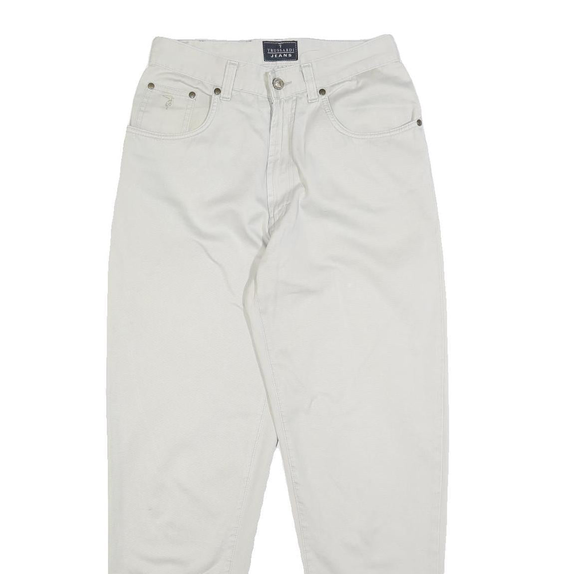 TRUSSARDI Womens Cotton White Slim Tapered Trousers W27 L30 Stylish Casual