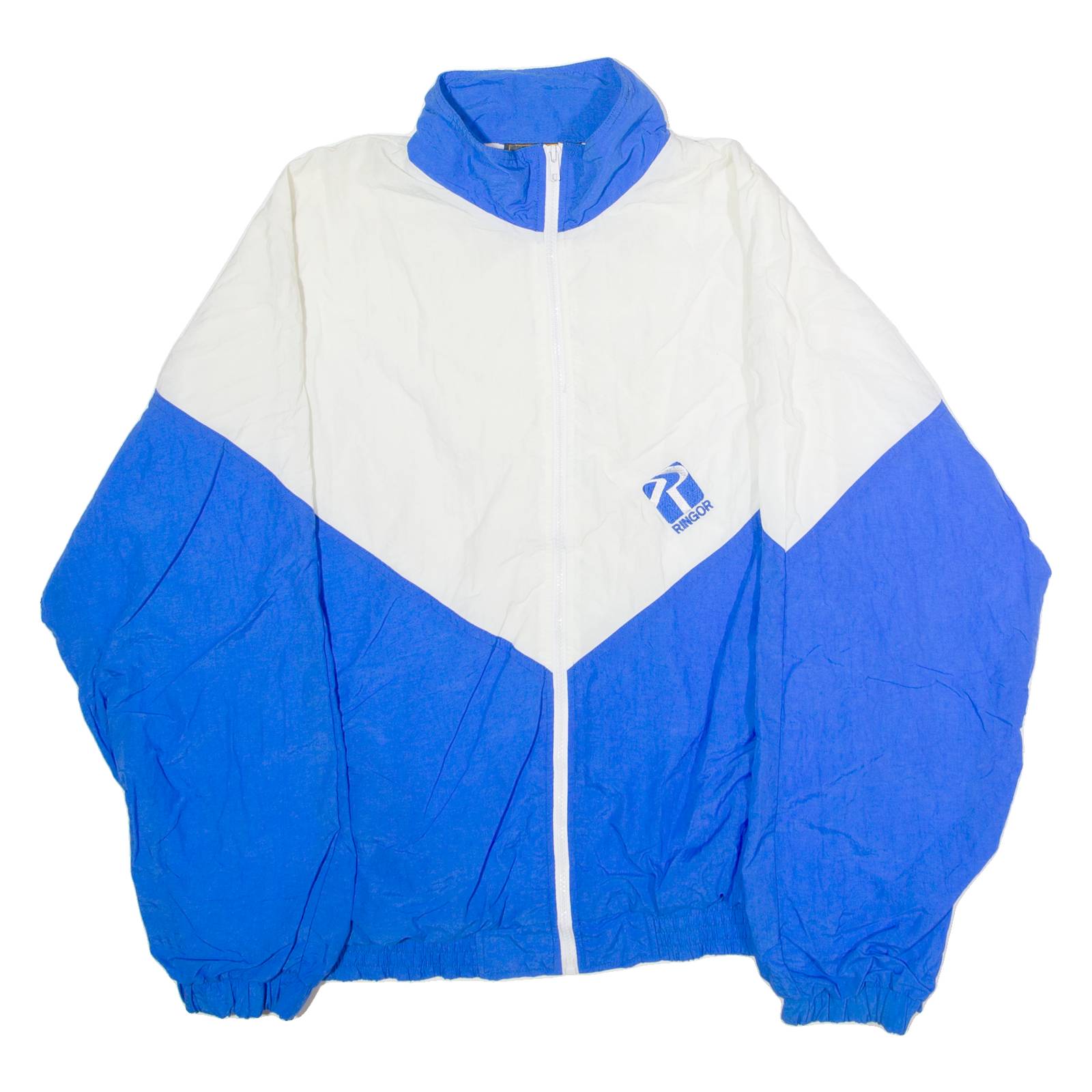 RINGOR Mens Windbreaker Jacket Blue Nylon 90s Colourblock XL