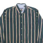 GULF TRADERS Mens Blue Green & Beige Stripe Shirt M Button Down Cotton