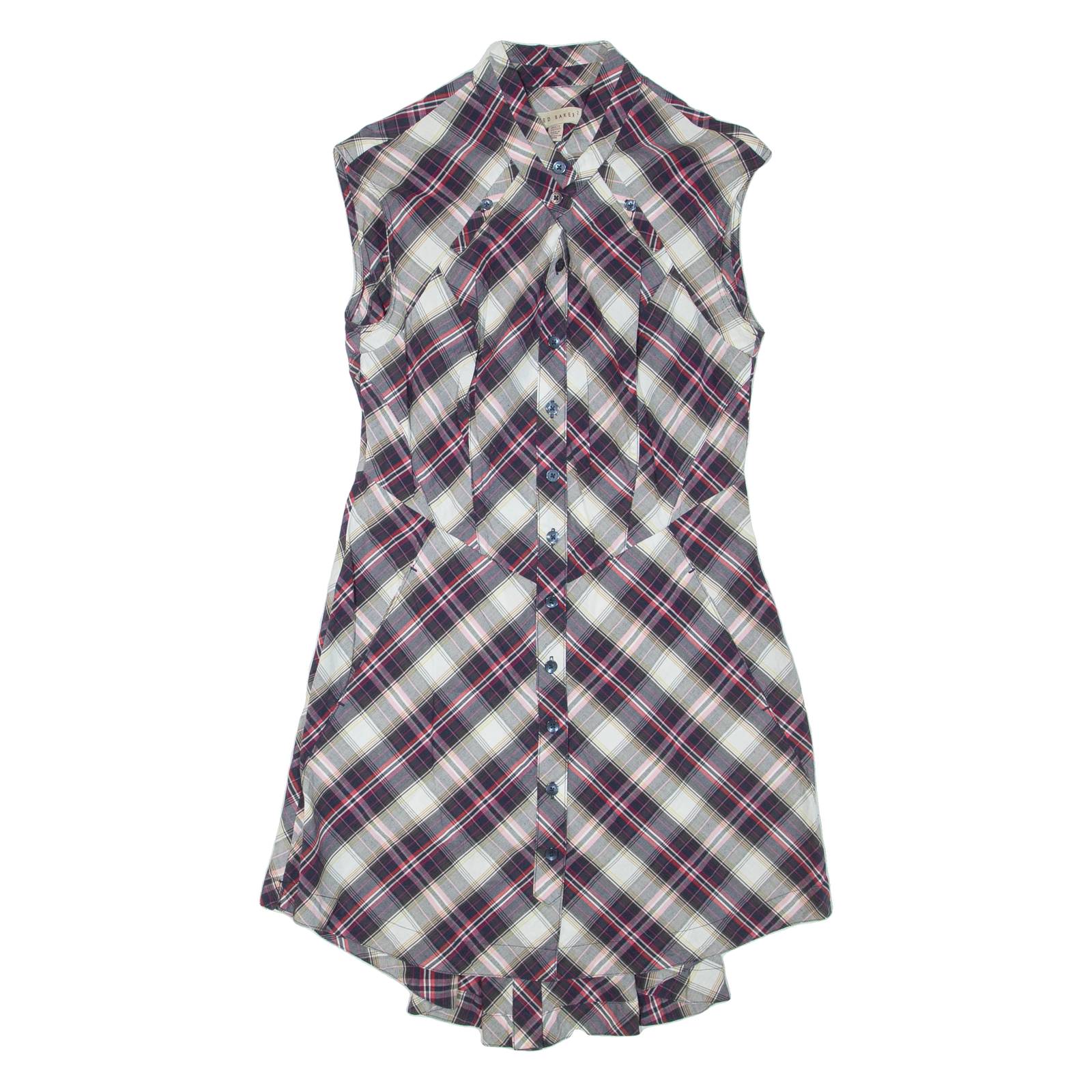 TED BAKER Womens Shirt Dress Purple Check Sleeveless Knee Length S