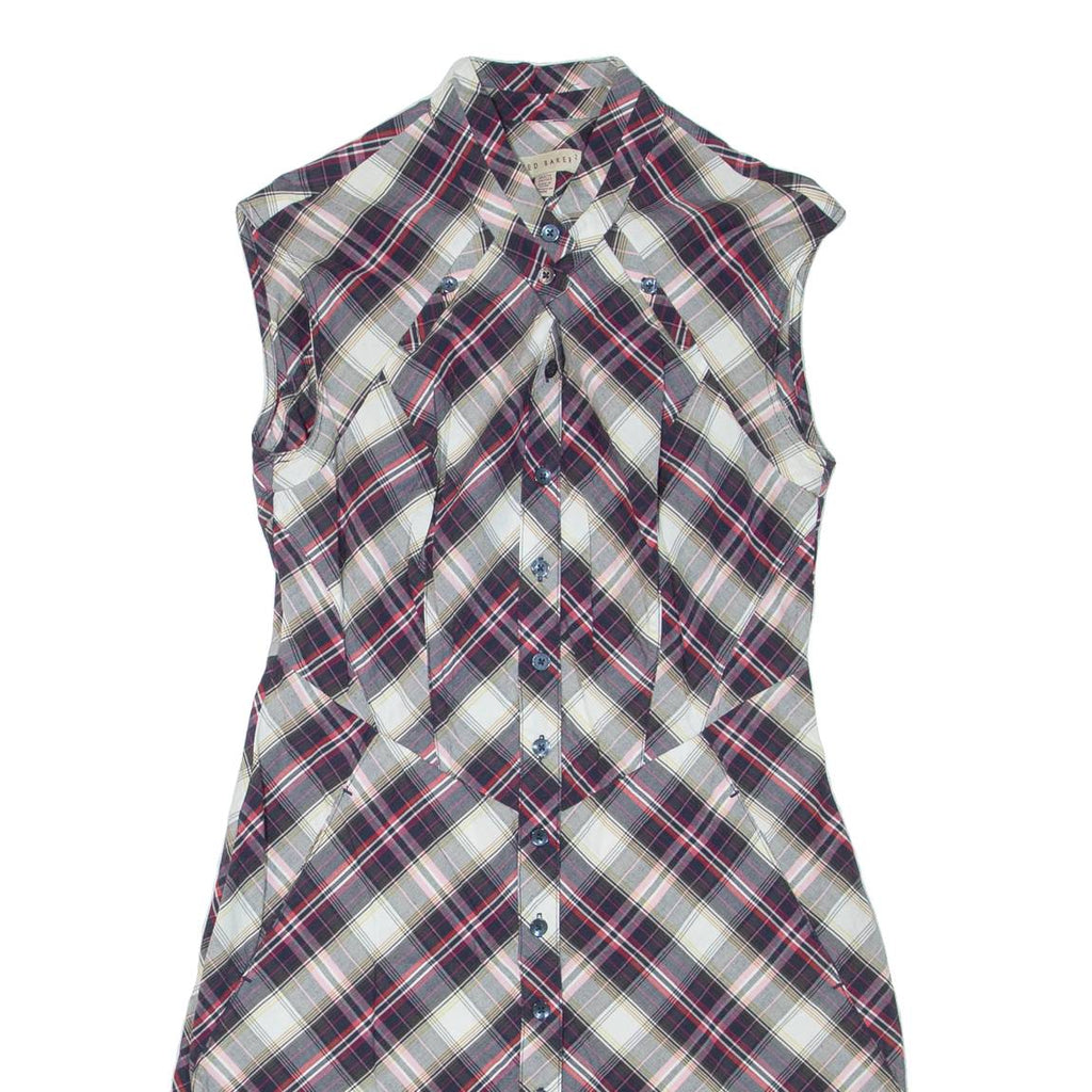 TED BAKER Womens Shirt Dress Purple Check Sleeveless Knee Length S