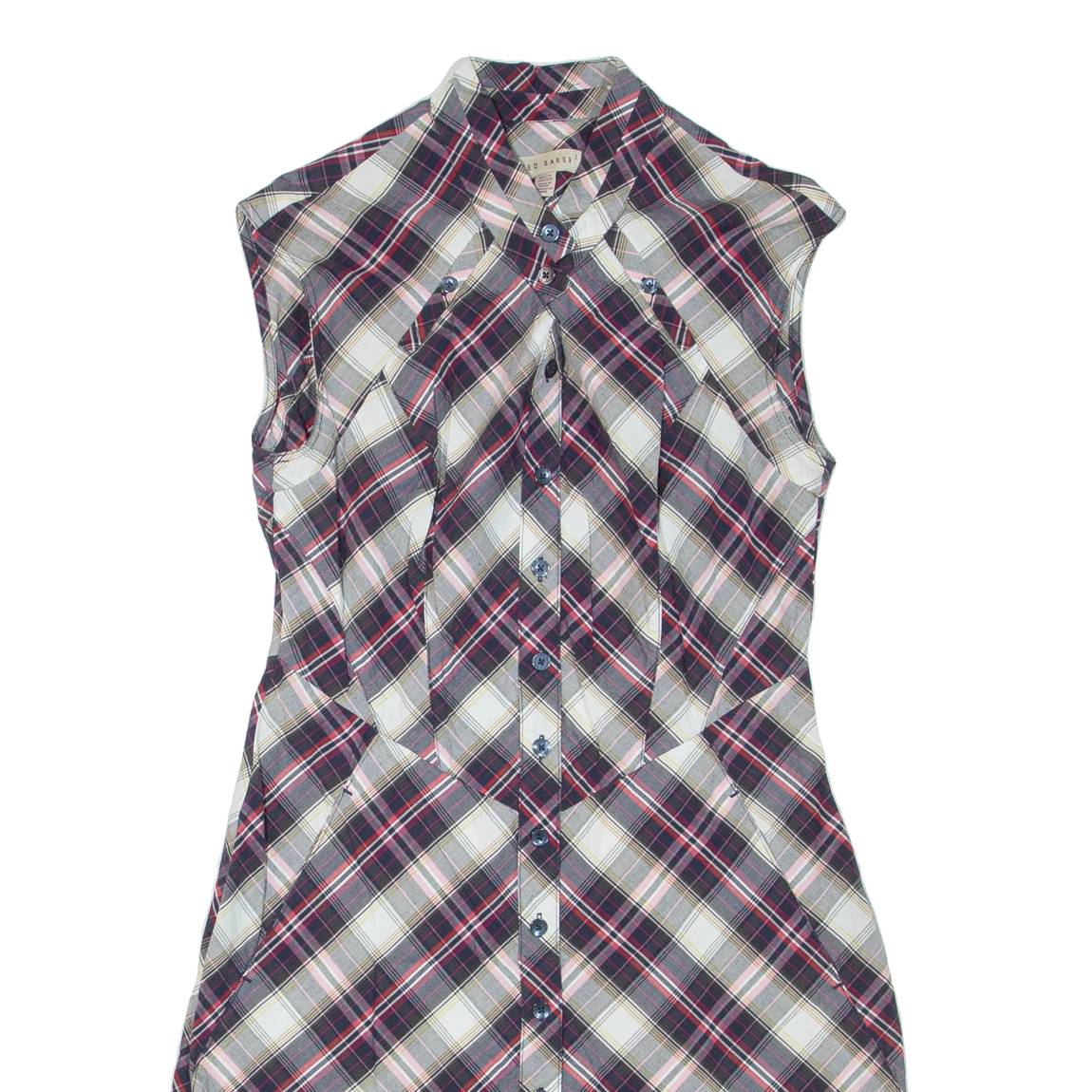 TED BAKER Womens Shirt Dress Purple Check Sleeveless Knee Length S