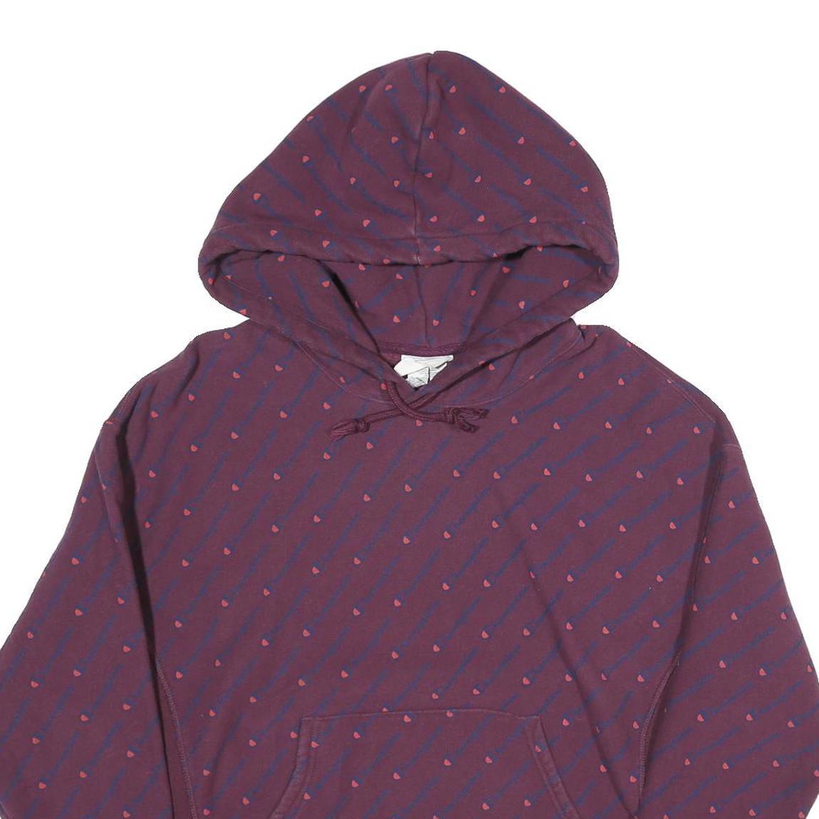 CHAMPION REVERSE WEAVE Mens Maroon & Pink Hoodie L Cotton Pullover Patterned