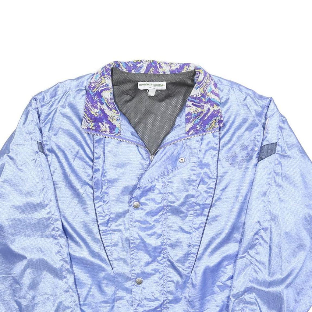 OVATION Mens Blue Nylon Bomber L Shiny Light Purple Collar Patterned Jacket Zip