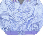 OVATION Mens Blue Nylon Bomber L Shiny Light Purple Collar Patterned Jacket Zip
