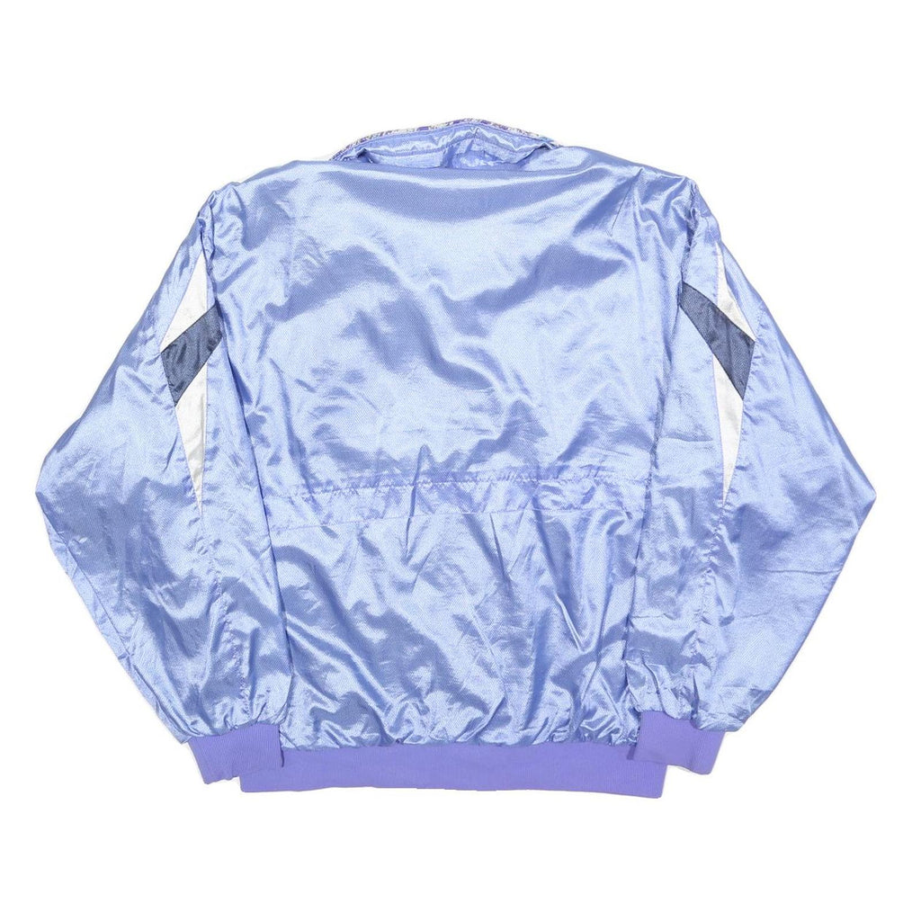 OVATION Mens Blue Nylon Bomber L Shiny Light Purple Collar Patterned Jacket Zip