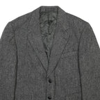 HARRIS TWEED Mens Grey Wool Blazer Jacket L Woven Herringbone Button Closure