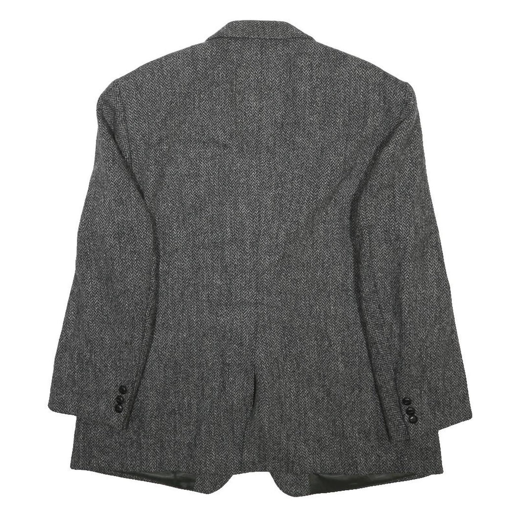 HARRIS TWEED Mens Grey Wool Blazer Jacket L Woven Herringbone Button Closure