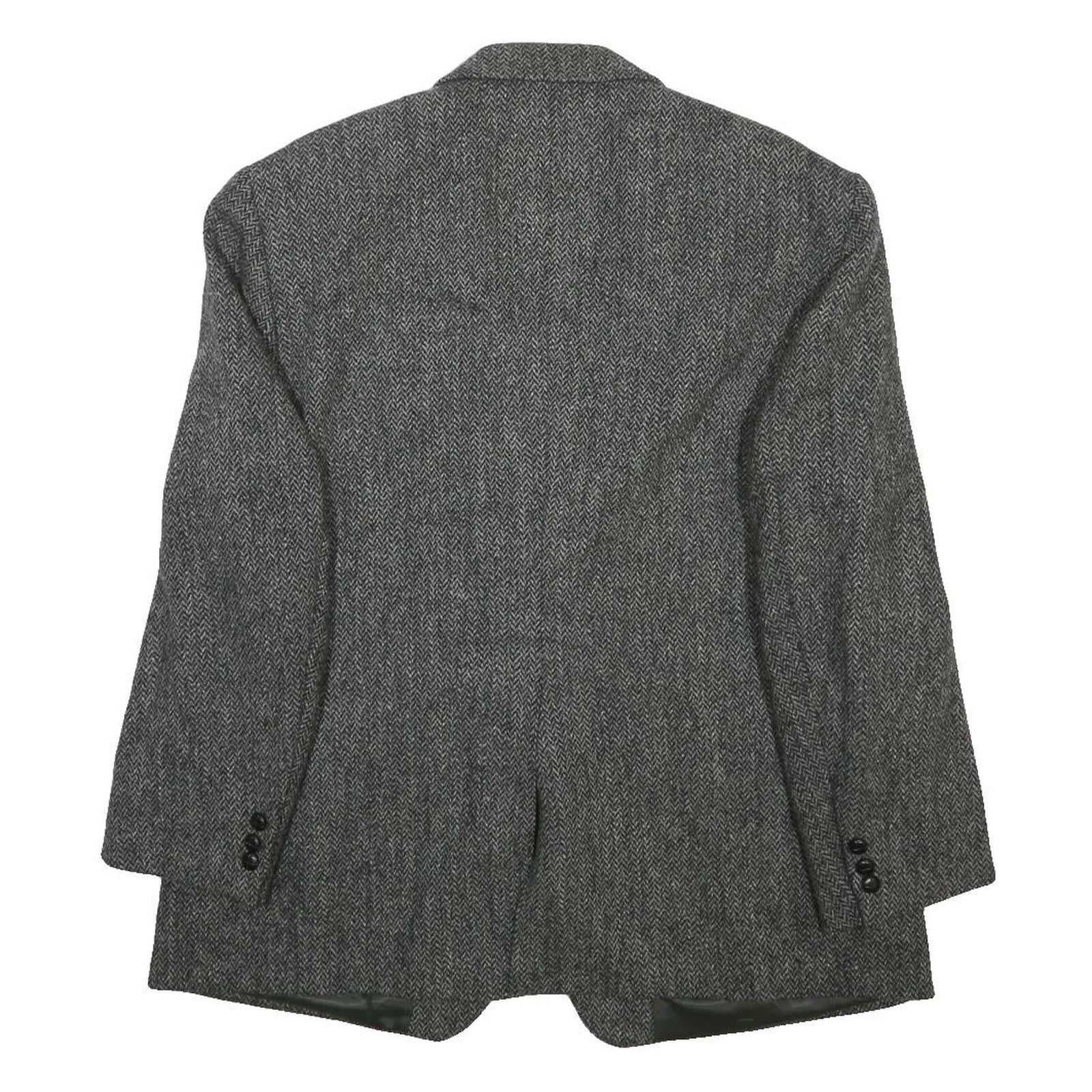 HARRIS TWEED Mens Grey Wool Blazer Jacket L Woven Herringbone Button Closure