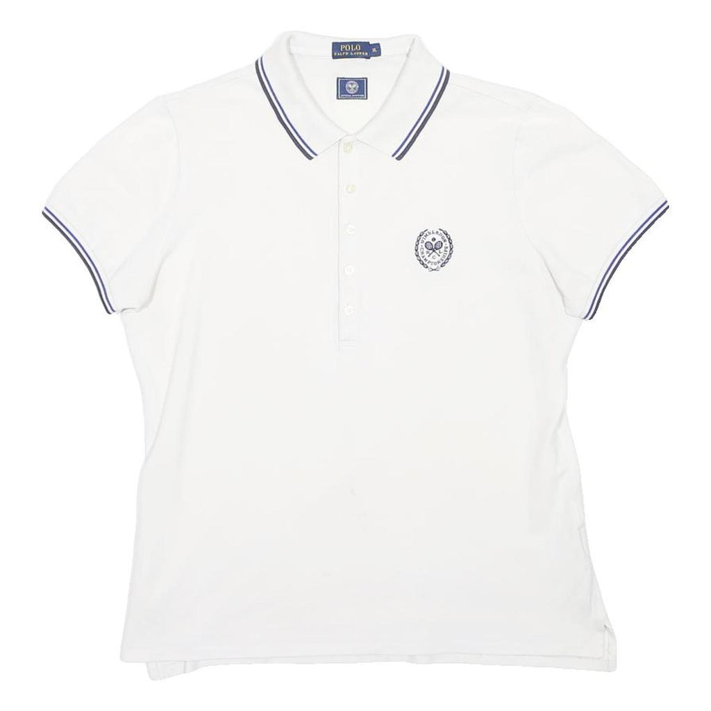 POLO RALPH LAUREN Mens White Navy Tennis Short Sleeve Plain XL Cotton Polo Shirt