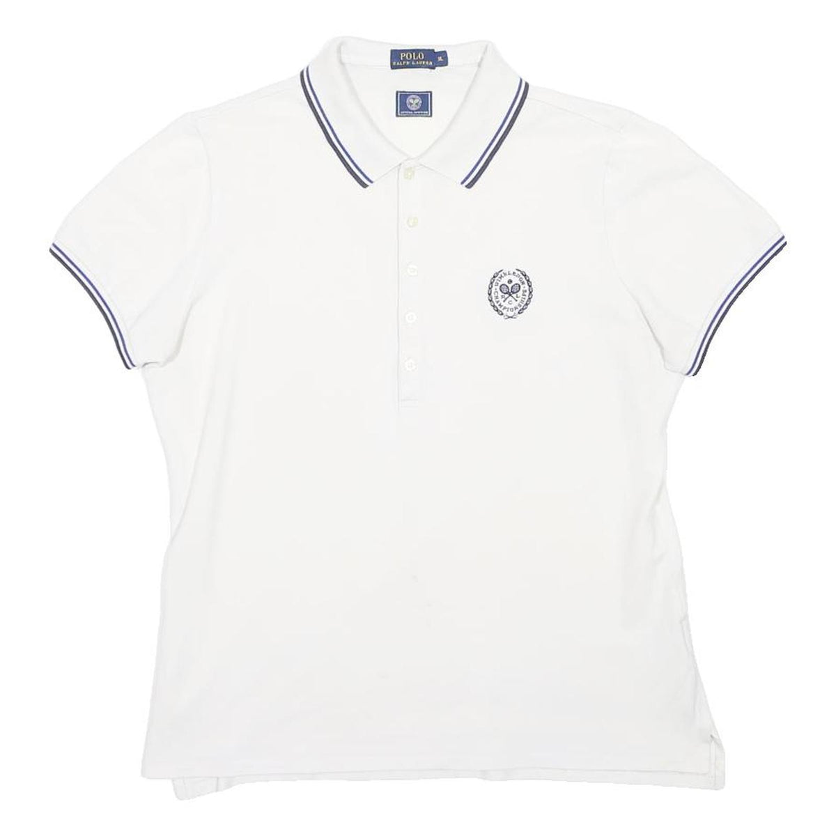 POLO RALPH LAUREN Mens White Navy Tennis Short Sleeve Plain XL Cotton Polo Shirt