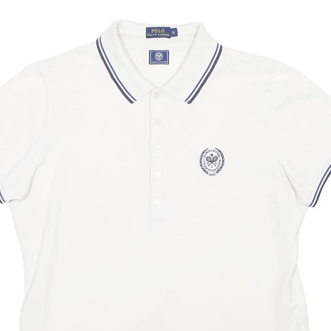 POLO RALPH LAUREN Mens White Navy Tennis Short Sleeve Plain XL Cotton Polo Shirt
